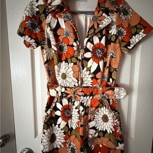 Floral Short Sleeve Jumpsuit with Belt